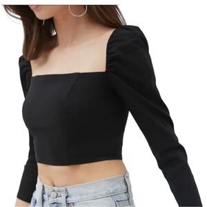 NWT Urban Outfitters Black Bengaline Square Neck Crop Top S